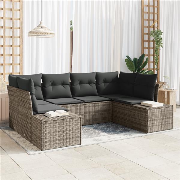 Grote foto vidaxl 6 delige tuinbankenset met kussens poly rattan grijs tuin en terras tuinmeubelen