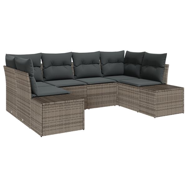 Grote foto vidaxl 6 delige tuinbankenset met kussens poly rattan grijs tuin en terras tuinmeubelen