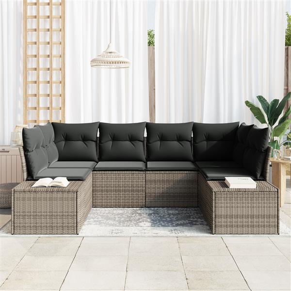 Grote foto vidaxl 6 delige tuinbankenset met kussens poly rattan grijs tuin en terras tuinmeubelen