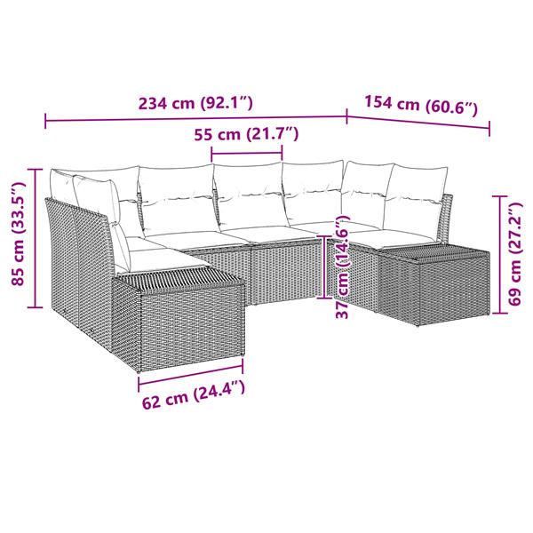 Grote foto vidaxl 6 delige tuinbankenset met kussens poly rattan grijs tuin en terras tuinmeubelen