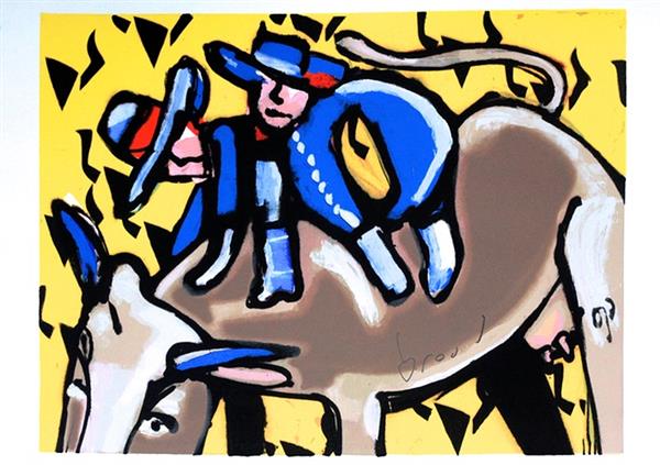 Grote foto herman brood bulls ride stier antiek en kunst litho en zeefdrukken