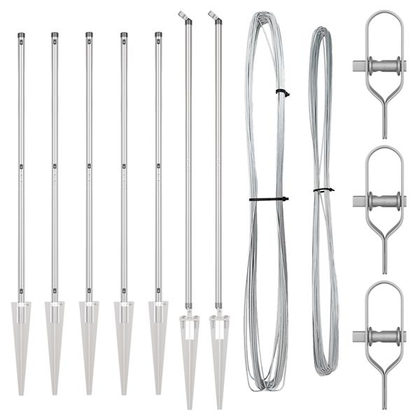 Grote foto vidaxl set hekpalen 7 pcs zilver 32mm 160 cm gegalvaniseerd staal tuin en terras overige tuin en terras