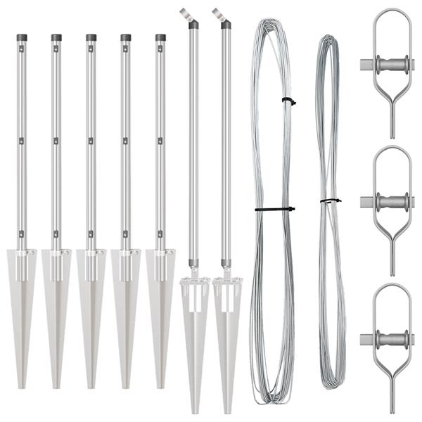 Grote foto vidaxl set hekpalen 7 pcs zilver 32mm 60 cm gegalvaniseerd staal tuin en terras overige tuin en terras