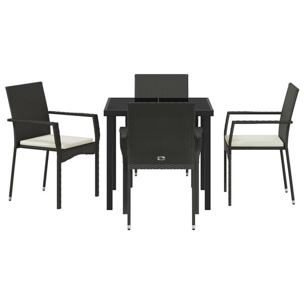 Grote foto vidaxl tuin eetset met kussen 5 pcs zwart 80 x 80 x 73 cm tuin en terras tuinmeubelen