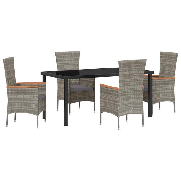 Grote foto vidaxl tuin eetset met kussen 5 pcs grijs 160 x 80 x 73 cm tuin en terras tuinmeubelen