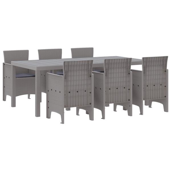 Grote foto vidaxl tuin eetset 7 pcs lichtgrijs 200 x 100 x 73 cm kunststof tuin en terras tuinmeubelen