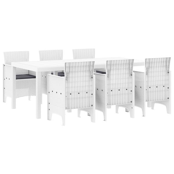 Grote foto vidaxl tuin eetset 7 pcs wit 200 x 100 x 73 cm rieten staal tuin en terras tuinmeubelen