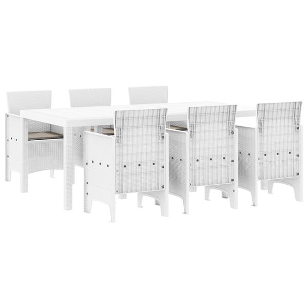 Grote foto vidaxl tuin eetset 7 pcs wit 200 x 100 x 73 cm poly rattan tuin en terras tuinmeubelen
