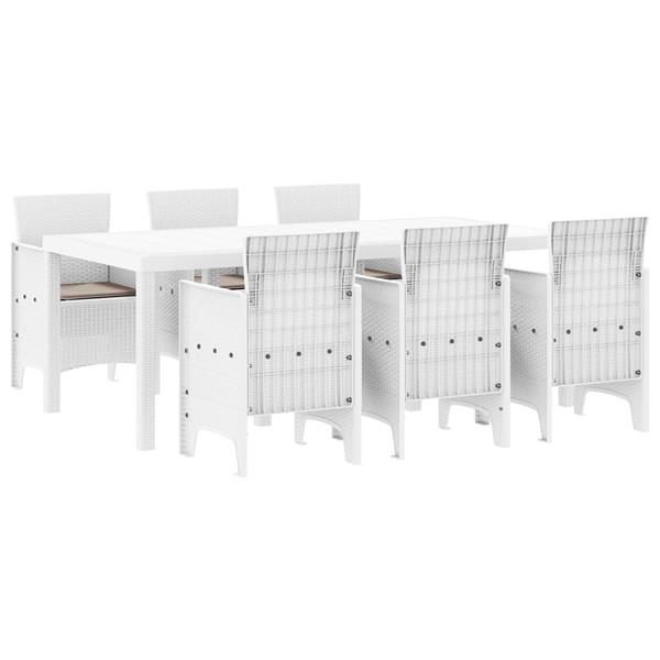 Grote foto vidaxl tuin eetset 7 pcs wit 200 x 100 x 73 cm poly rattan tuin en terras tuinmeubelen