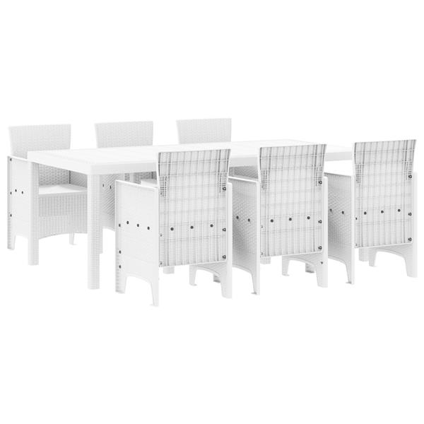 Grote foto vidaxl tuin eetset 7 pcs wit 200 x 100 x 73 cm poly rattan tuin en terras tuinmeubelen