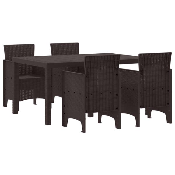 Grote foto vidaxl tuin eetset 5 pcs bruin 150 x 100 x 73 cm kunststof tuin en terras tuinmeubelen