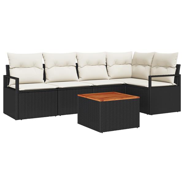 Grote foto vidaxl tuin sofa set 6 pcs zwart wit groot riet hout polyester tuin en terras tuinmeubelen