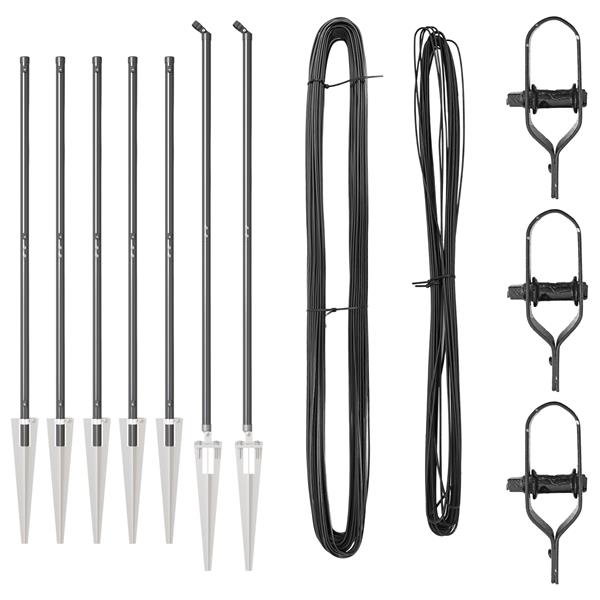Grote foto vidaxl set hekpalen 7 pcs grijs 32mm 160 cm metaal plastic tuin en terras overige tuin en terras