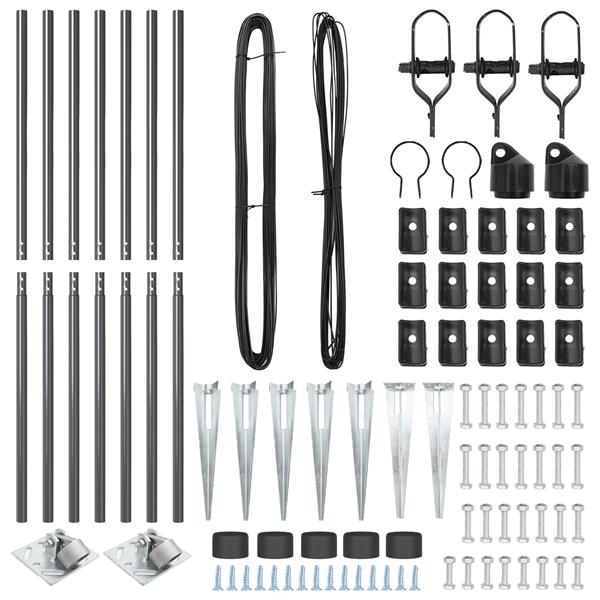 Grote foto vidaxl set hekpalen 7 pcs grijs 32mm 160 cm metaal plastic tuin en terras overige tuin en terras