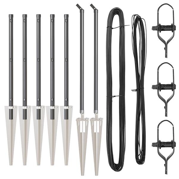 Grote foto vidaxl set hekpalen 7 pcs grijs 32mm 100 cm metaal tuin en terras overige tuin en terras