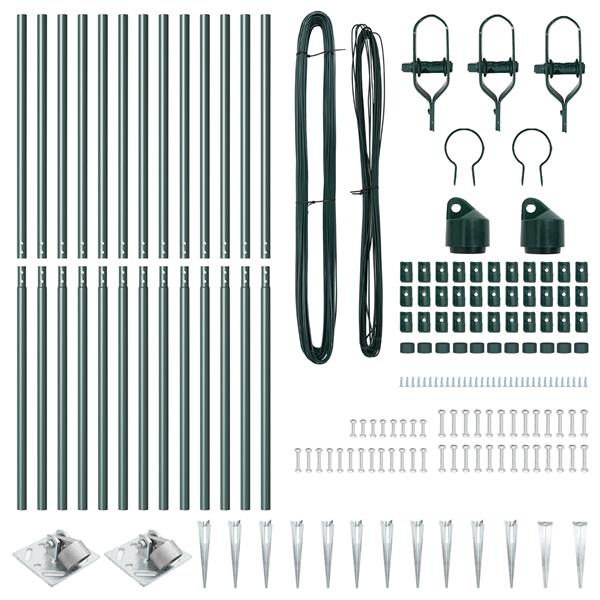 Grote foto vidaxl hekpalen set met spike 13 pcs groen 32mm 160 cm metaal tuin en terras overige tuin en terras