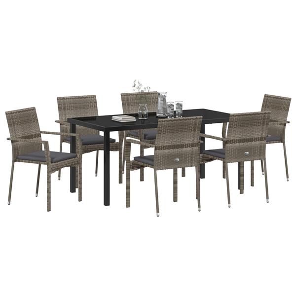 Grote foto vidaxl set tuinstoelen met kussen 7 pcs grijs 160 x 80 x 73 cm tuin en terras tuinmeubelen