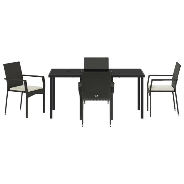 Grote foto vidaxl tuin eetset met kussen 5 pcs zwart 160 x 80 x 73 cm tuin en terras tuinmeubelen