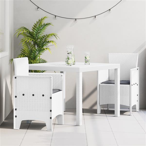 Grote foto vidaxl tuin eetset 3 pcs wit 100 x 100 x 73 cm poly rattan tuin en terras tuinmeubelen
