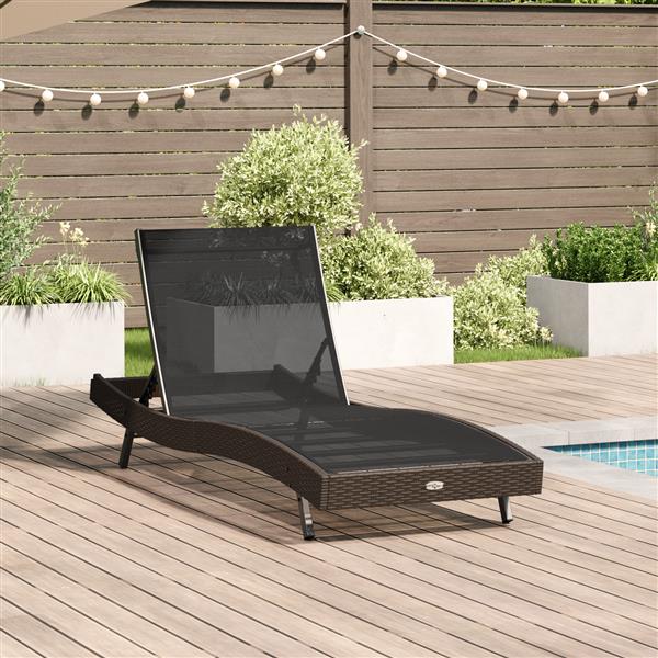 Grote foto vidaxl ligstoel met kussen 1 persoon bruin 197 x 70 x 82 cm poly riet tuin en terras tuinmeubelen