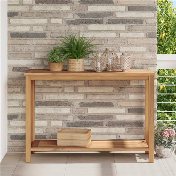 Grote foto vidaxl wandtafel met opslag met plank bruin 110 x 40 x 45 cm massief teakhout tuin en terras tuinmeubelen