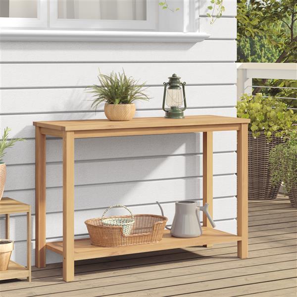 Grote foto vidaxl wandtafel met opslag met plank bruin 110 x 40 x 45 cm massief teakhout tuin en terras tuinmeubelen