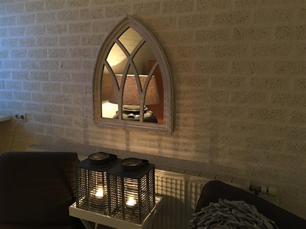 Grote foto 1 spiegel venster met houten frame in white wash huis en inrichting woningdecoratie