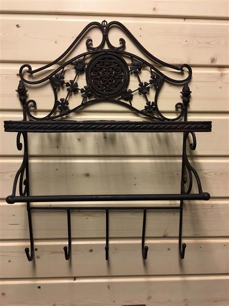 Grote foto wandrek smeedijzer old rustlook met 1 opberg laag en 5 kapstokhaken. huis en inrichting woningdecoratie