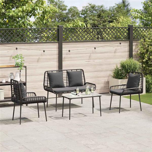 Grote foto vidaxl tuin eetset met kussen 3 pcs zwart antraciet 109 x 63 x 83 cm tuin en terras tuinmeubelen