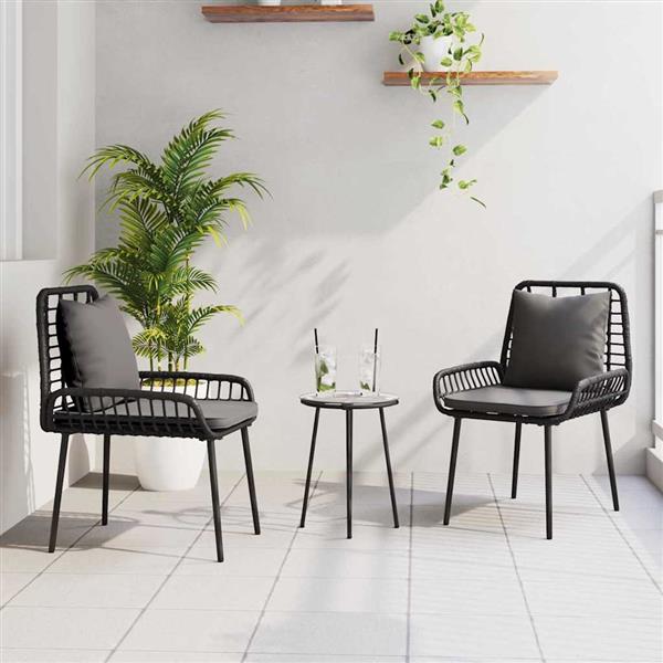 Grote foto vidaxl tuin eetset met kussen 3 pcs zwart antraciet 35 x 35 x 45 cm tuin en terras tuinmeubelen