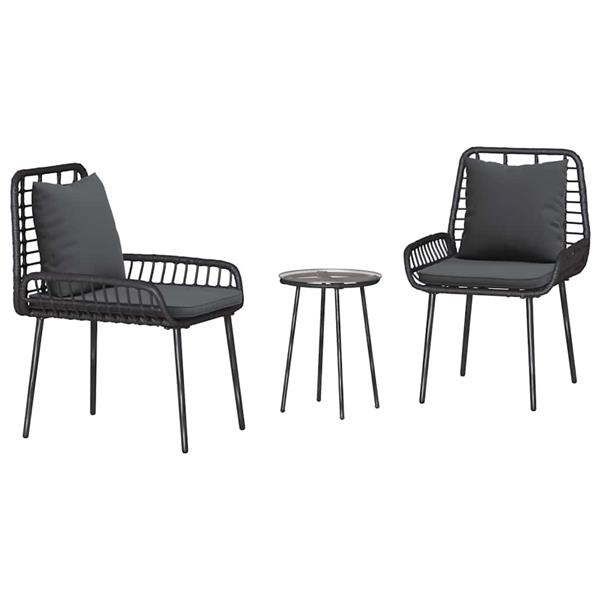 Grote foto vidaxl tuin eetset met kussen 3 pcs zwart antraciet 35 x 35 x 45 cm tuin en terras tuinmeubelen