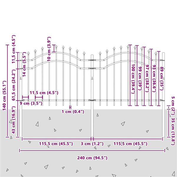 Grote foto vidaxl tuin hek grijs 140 cm poedergecoat staal tuin en terras hekken en schuttingen