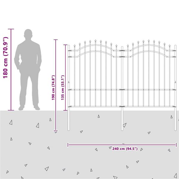 Grote foto vidaxl tuin hek grijs 190 cm poedergecoat staal tuin en terras hekken en schuttingen