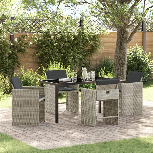 Grote foto vidaxl 5 delige tuinset met kussens in lichtgrijs poly rattan tuin en terras tuinmeubelen
