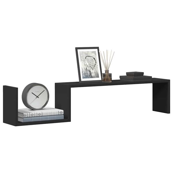 Grote foto vidaxl wandschappen 2 st 100x15x20 cm bewerkt hout zwart huis en inrichting woningdecoratie