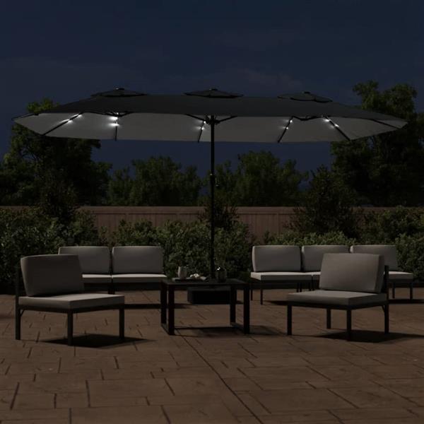 Grote foto vidaxl parasol dubbel dak met led 449x265 cm zwart tuin en terras overige tuin en terras