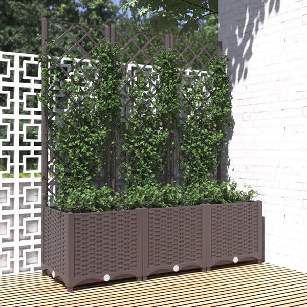 Grote foto vidaxl plantenbak met latwerk 120x40x136 cm polypropeen bruin tuin en terras overige tuin en terras