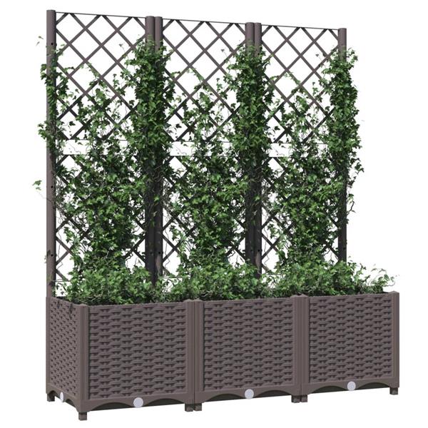 Grote foto vidaxl plantenbak met latwerk 120x40x136 cm polypropeen bruin tuin en terras overige tuin en terras