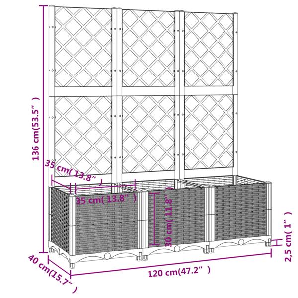 Grote foto vidaxl plantenbak met latwerk 120x40x136 cm polypropeen bruin tuin en terras overige tuin en terras