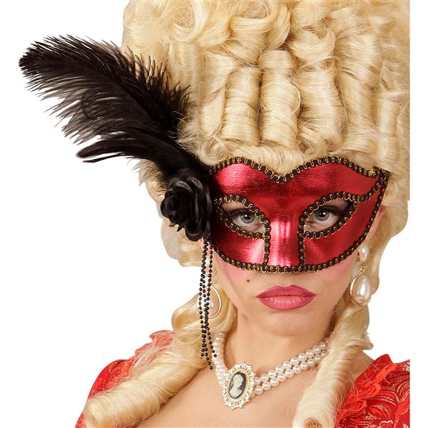 Grote foto zwart rode oogmasker met veren verzamelen overige verzamelingen