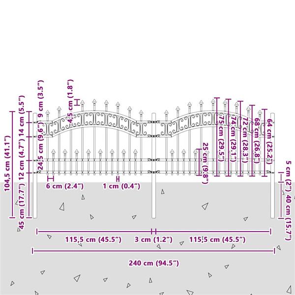 Grote foto vidaxl tuinhek grijs 115 cm poedergecoat staal tuin en terras hekken en schuttingen