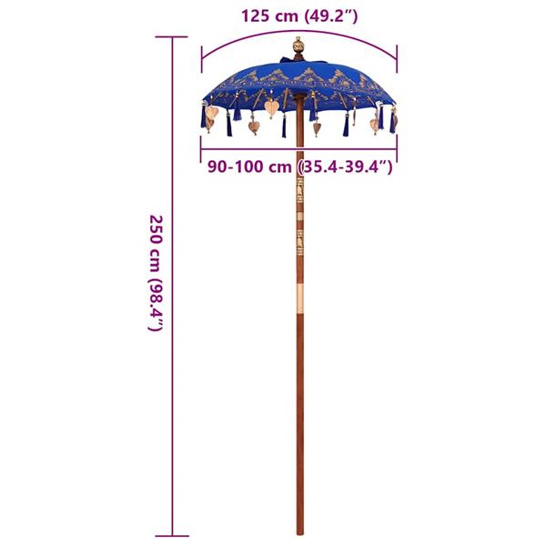 Grote foto vidaxl balinese parasol anders blauw x 260 cm katoen en massief hout tuin en terras overige tuin en terras