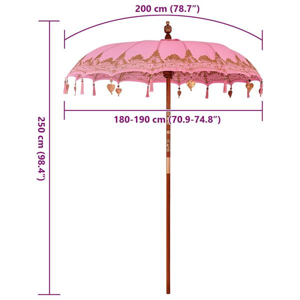 Grote foto vidaxl parasol anders roze x 260 cm katoen en massief hout tuin en terras overige tuin en terras