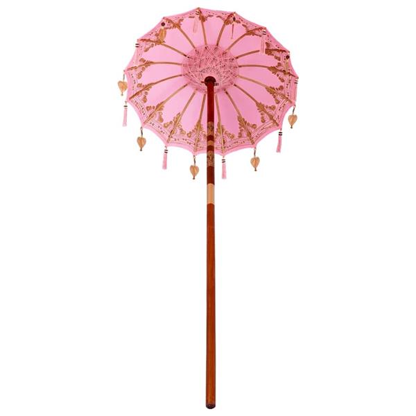 Grote foto vidaxl balinese parasol anders roze x 260 cm katoen en massief hout tuin en terras overige tuin en terras