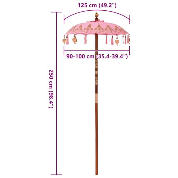 Grote foto vidaxl balinese parasol anders roze x 260 cm katoen en massief hout tuin en terras overige tuin en terras