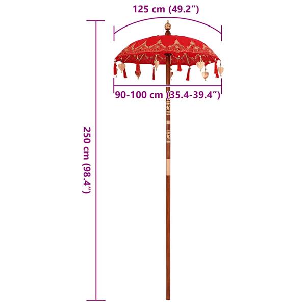 Grote foto vidaxl balinese parasol anders rood x 260 cm katoen en massief hout tuin en terras overige tuin en terras