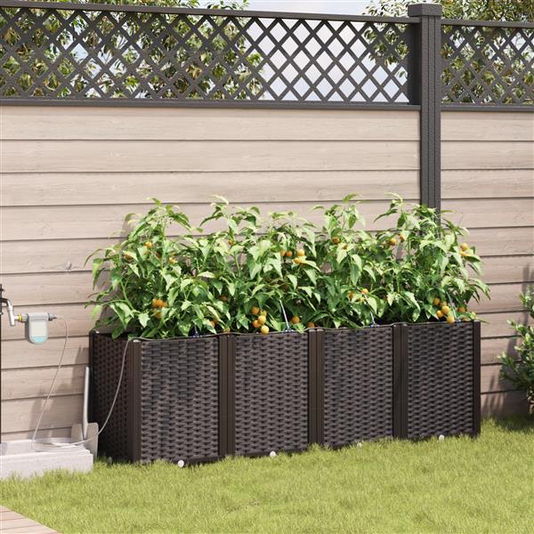 Grote foto vidaxl tuinplanten 1 pc basketweave met opslag bruin 160 x 40 x 52 cm kunststof tuin en terras overige tuin en terras
