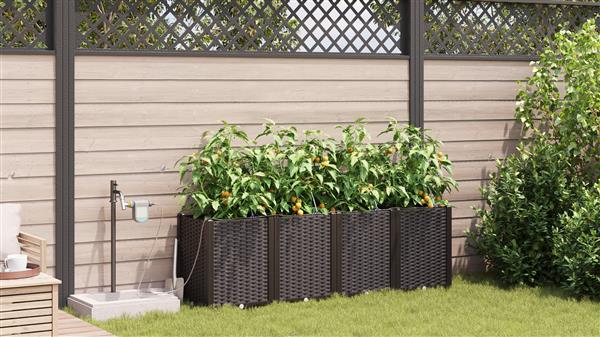 Grote foto vidaxl tuinplanten 1 pc basketweave met opslag bruin 160 x 40 x 52 cm kunststof tuin en terras overige tuin en terras