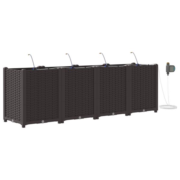Grote foto vidaxl tuinplanten 1 pc basketweave met opslag bruin 160 x 40 x 52 cm kunststof tuin en terras overige tuin en terras