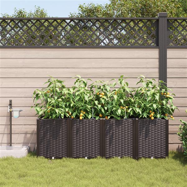 Grote foto vidaxl tuinplanten 1 pc basketweave met opslag bruin 160 x 40 x 52 cm kunststof tuin en terras overige tuin en terras